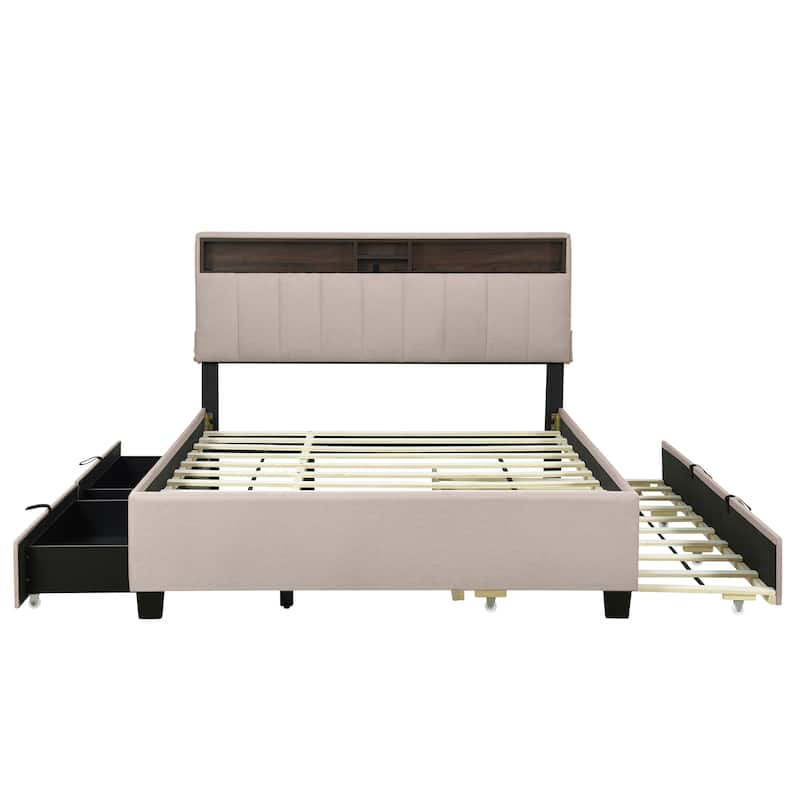 Upholstered Platform Bed with Storage Headboard