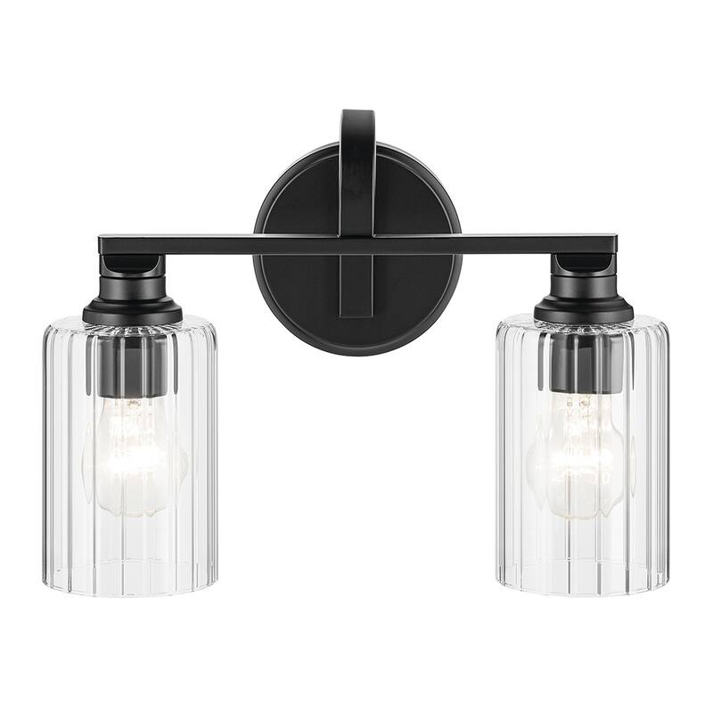Kichler Lighting Gioe 14.25" 2-Light Vanity Light with Clear Fluted Glass in Black