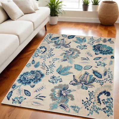 HomeRootsFloral Cottage Rectangle Area Rug - 87' X '63' X '0.5