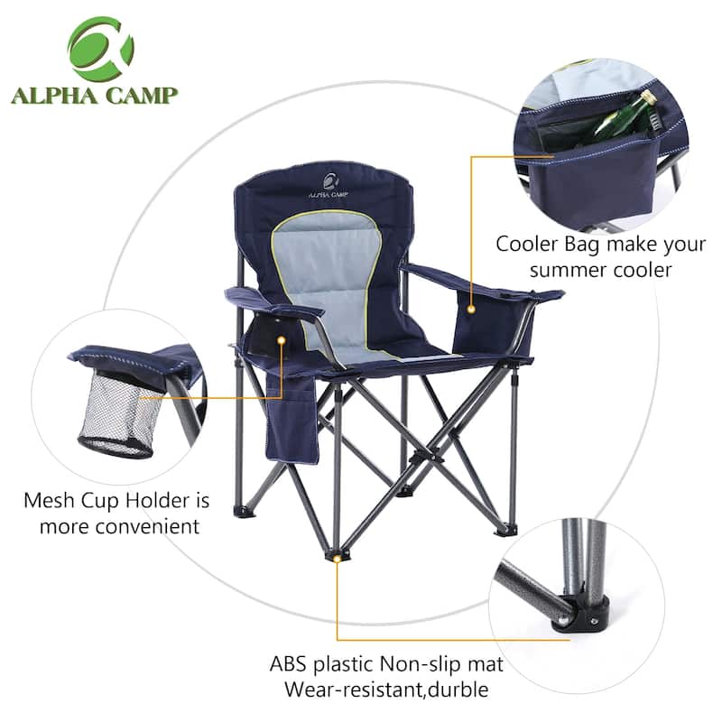 Oversized Camping Folding Chair Heavy Duty Support 450 LBS Steel Frame Collapsible Padded Arm Chair with Cup Holder