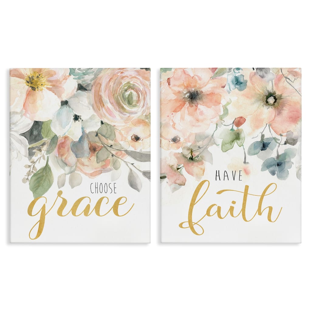 Stupell Spiritual Phrases on Florals Canvas Wall Art Design By Carol Robinson (Set of 2)