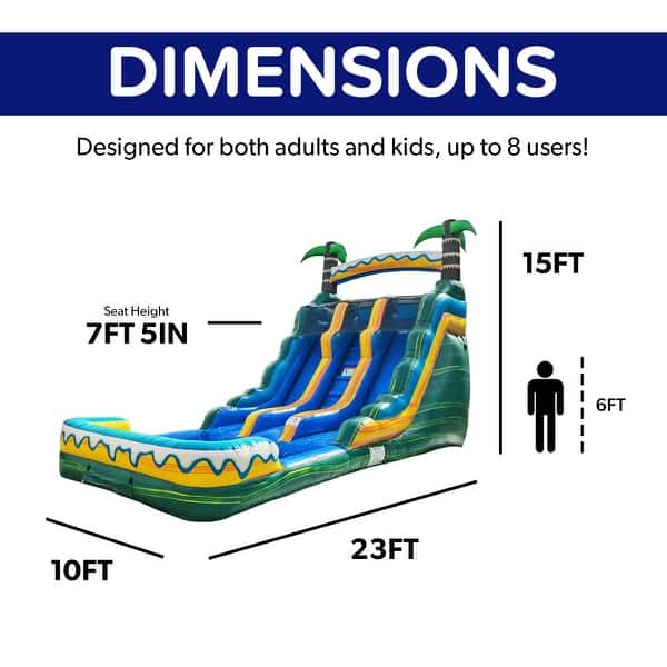 HeroKiddo 15' Tropical Breeze Commercial Grade Dual Lane Inflatable Water Slide with Pool and Blower Indoor Outdoor Inflatable