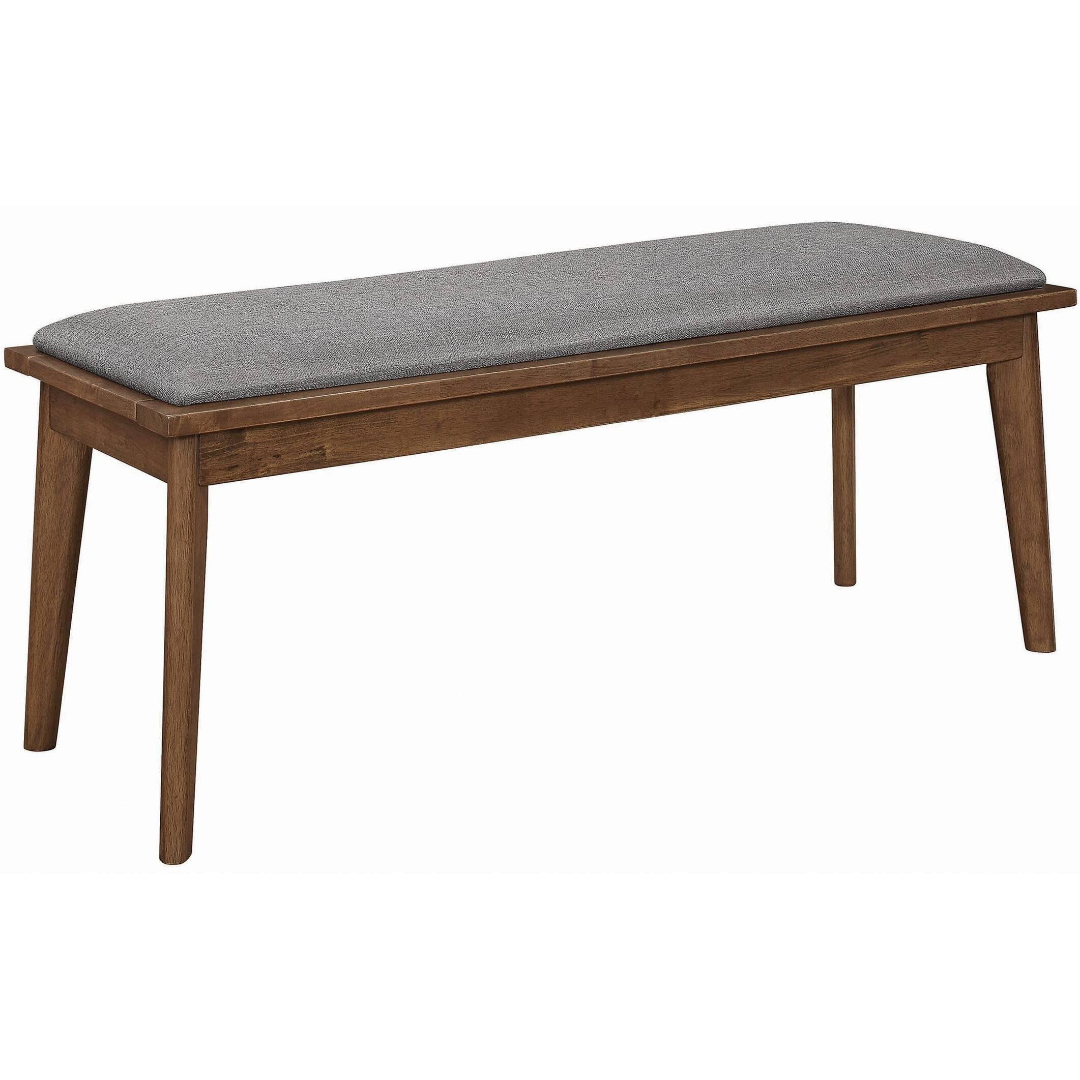 Mid Century Natural Walnut Wood Grey Upholstered Dining Bench Bed