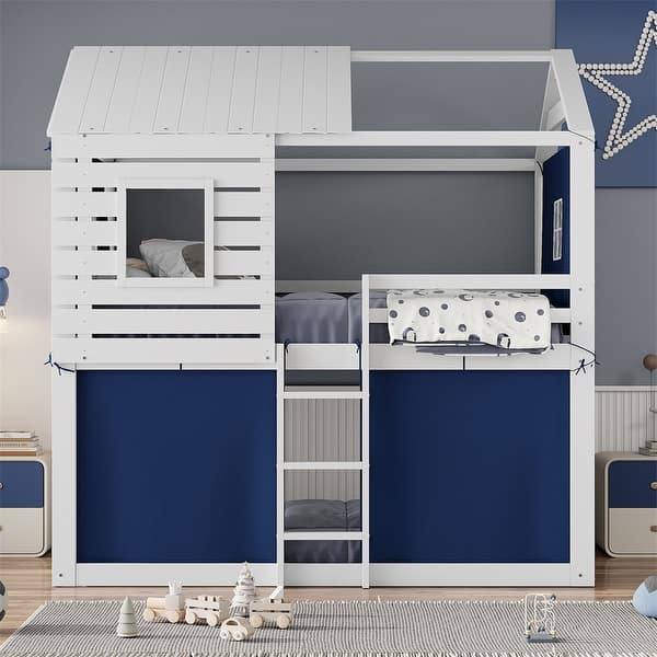 slide 2 of 23, Full Size Bunk Wood House Bed with Tent