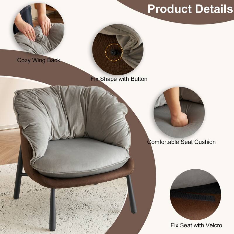 Modern Velvet Accent Chair with Wooden Frame and Black Metal Legs for Living Room or Lounge Seating - 27.4"L x 27"W x 29.1"H
