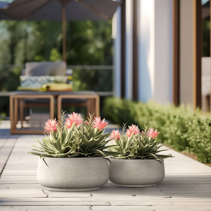 Light Gray Concrete Round Plant Pots / Large Indoor and Outdoor flower Planters - 2 Piece Set (16.5, 13.5 Inch Diameter) - 2 Piece Set (16.5, 13.5 Inch Diameter) - Light Gray