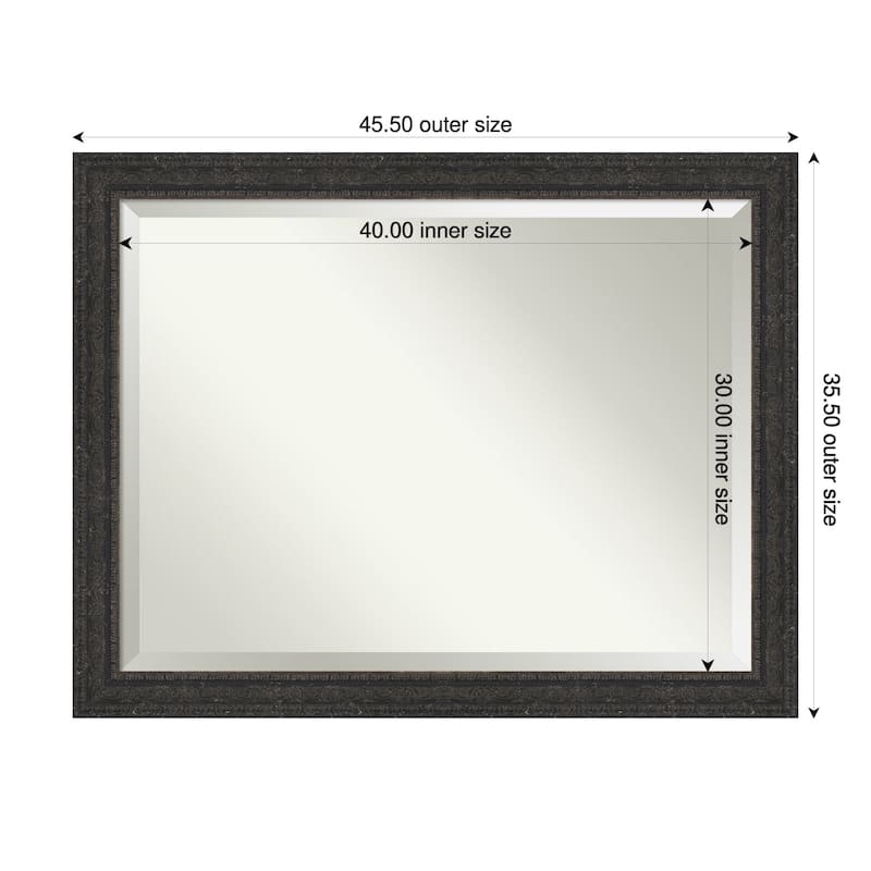 Attic Aged Beveled Wood Framed Bathroom Vanity Wall Mirror - 46 x 36 in - Attic Aged Black