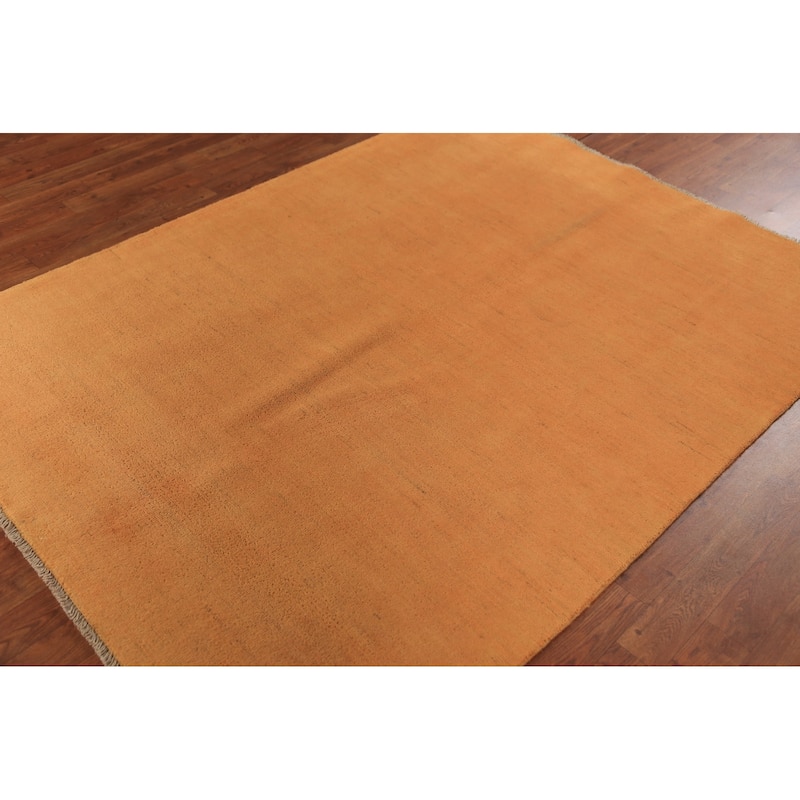 Modern Gabbeh Oriental Area Rug Handmade Orange Solid Wool Carpet - 4'11" x 6'7"