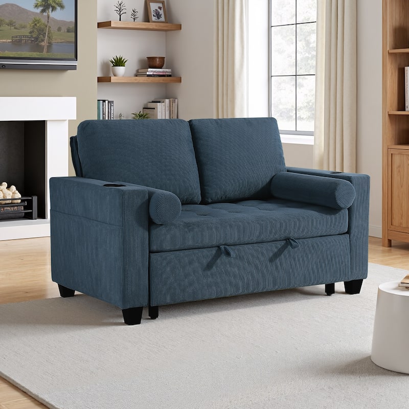 Corduroy Pull-Out Chair Bed Adjustable Recline Convertible Sleeper Sofa