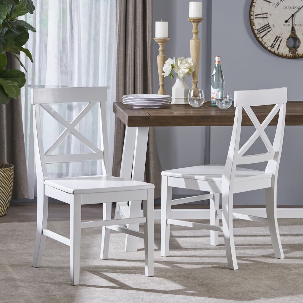 Acacia Wood Dining Chairs, White Cross Back Chairs, Kitchen Dining Room Furniture Dining Chairs Patios Bistro Chairs (Set of 2)
