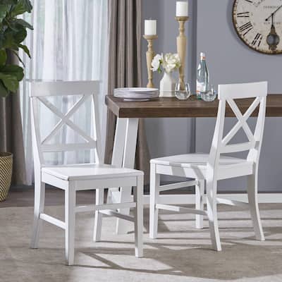 Acacia Wood Dining Chairs for Dining Room, White,Set of 2