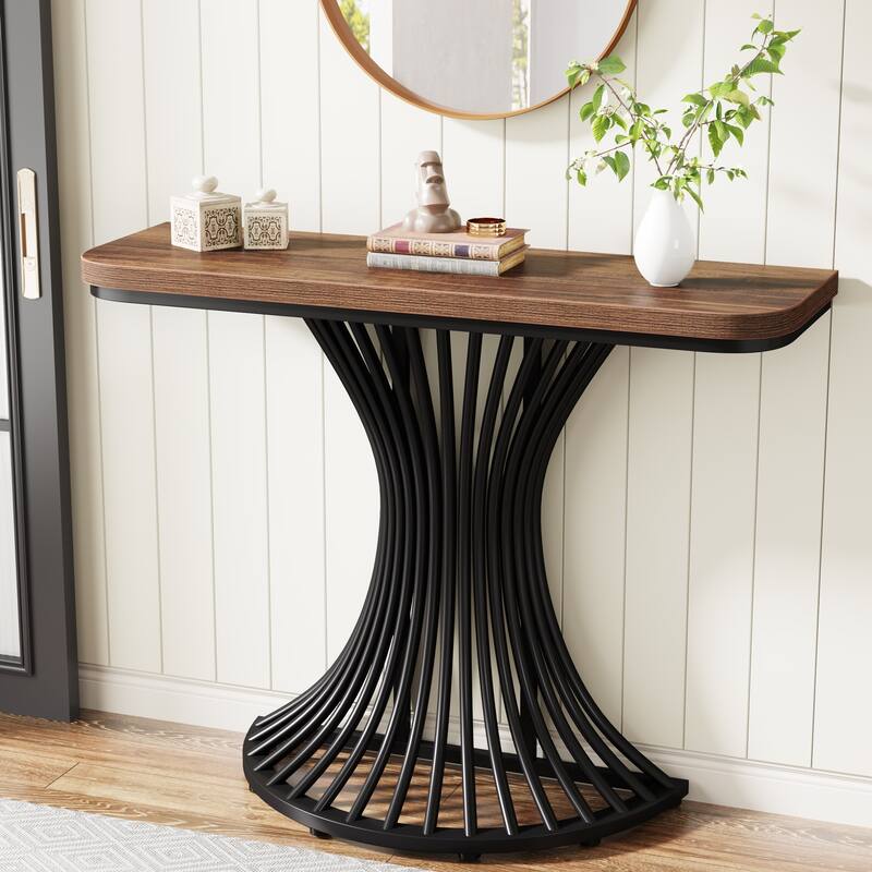39-Inch Industrial Console Entryway Table Small Sofa Accent Table with Geometric Metal Base - 39.37" (L) x 11.8" (D)