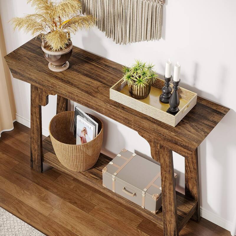41" Rustic Brown 2-Tier Wood Console Table, Small Farmhouse Sofa Table for Entryway, Hallway or Living Room