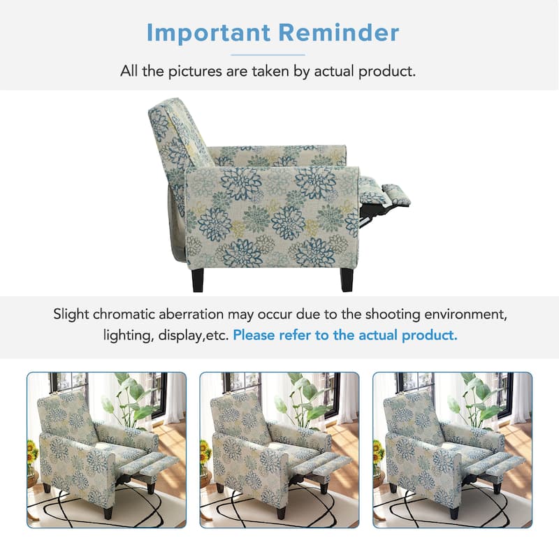 Roomfitters Push Back Recliner Armchair with Beech Wood Legs, Printed Fabric Accent Chair