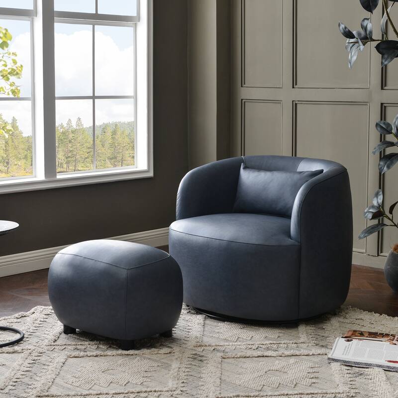 KINWELL 23" Wide Faux Leather Upholstered Ottoman Footrest, PU Entryway Footstool