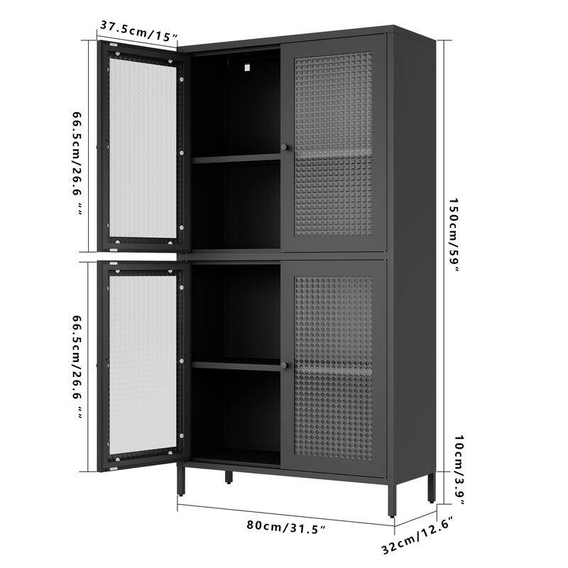 Classic Metal Storage Cabinet Display Cabinet with 4 Glass Doors 4 Shelves Cabinet Bookcase Side Cabinet