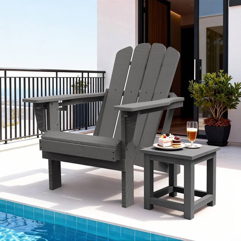 Domi Folding Adirondack Chair,Wooden Textured with Cup Holder,HDPE