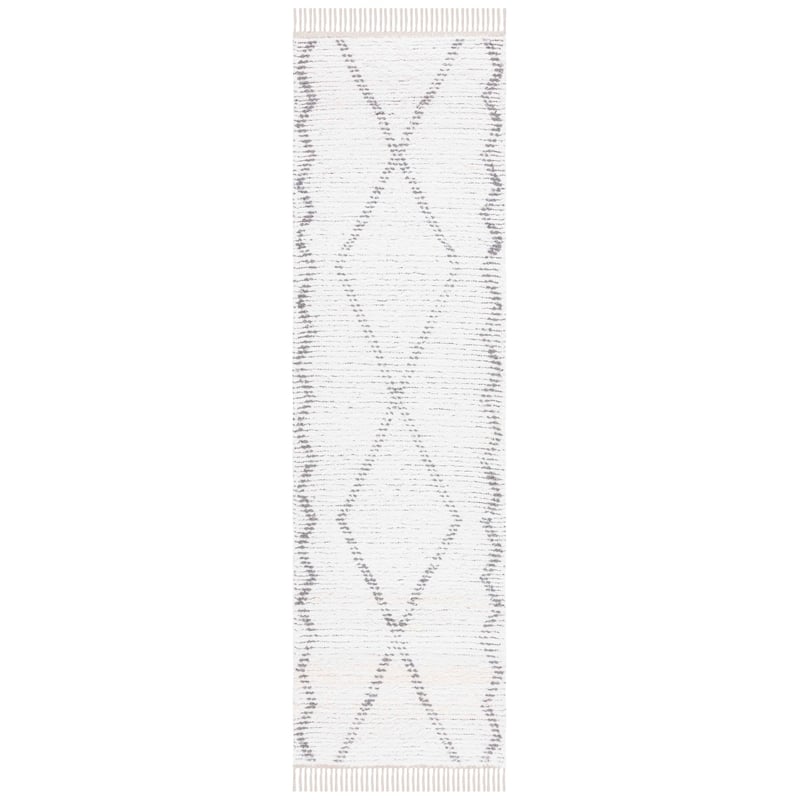 SAFAVIEH Handmade Casablanca Evlampia Boho Cotton Fringe Rug - 2'3" x 8' Runner - Ivory/Grey