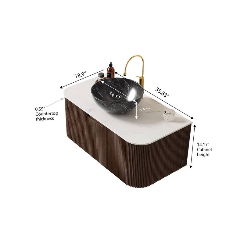 Wall Mounted Bathroom Vanity with Black Bowl Ceramic Basin