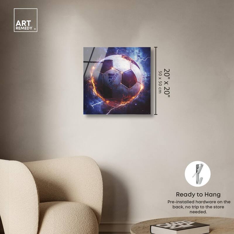 Electrify Soccer Ball Acrylic by Art Remedy, Ready to Hang