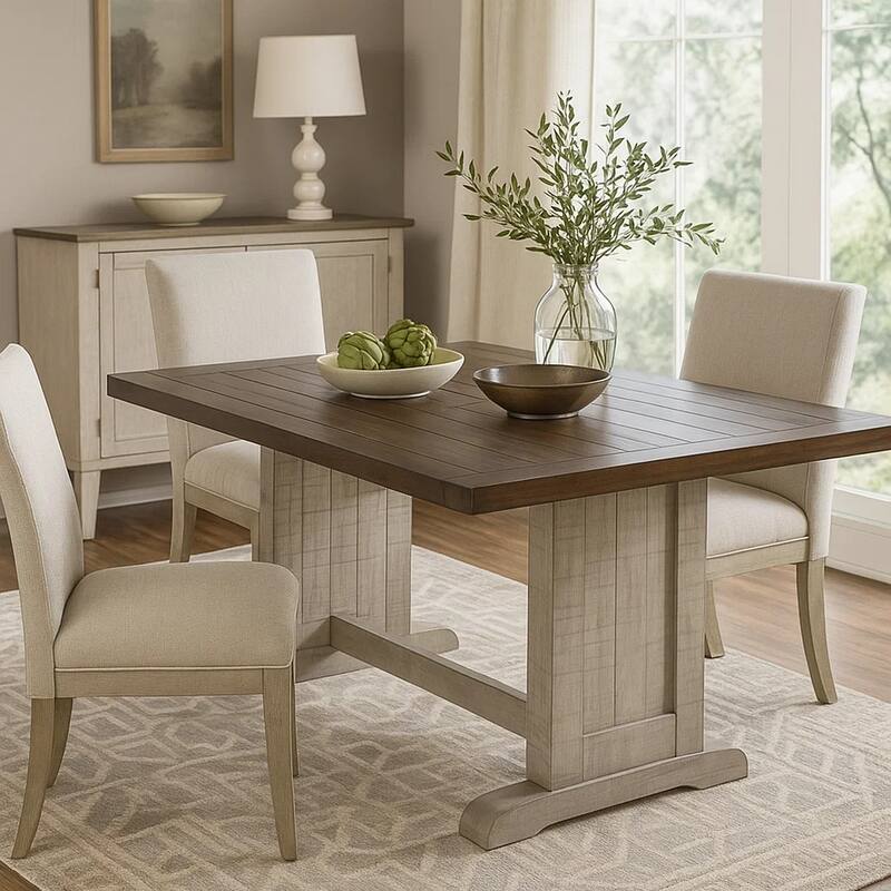 Camie Dining Table, 60 Inch Rectangular Plank Top, Dark Brown n Gray