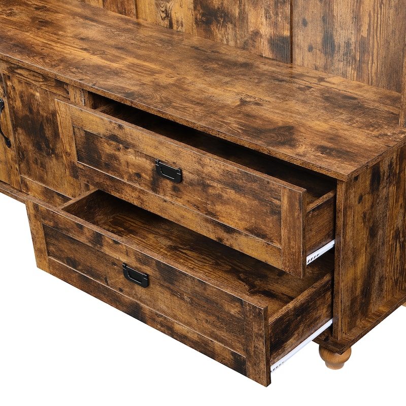 Hall Tree with Storage Cabinet and 2 Large Drawers - N/A