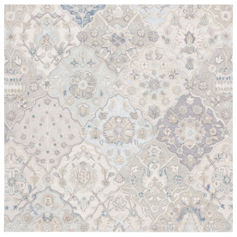 SAFAVIEH Handmade Glamour Noella Floral Wool Rug - 6' Square - Grey/Blue - Square
