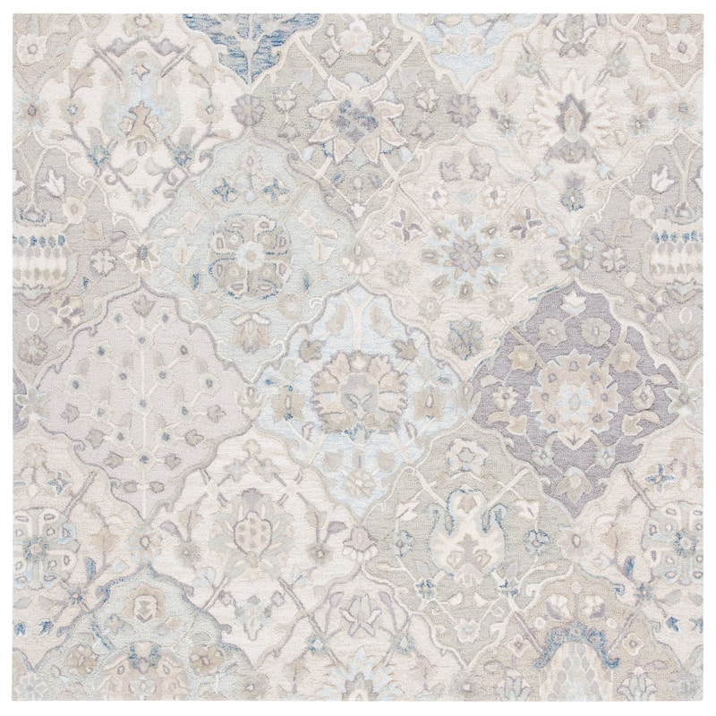 SAFAVIEH Handmade Glamour Noella Floral Wool Rug - 6' x 6' Square - Grey/Blue