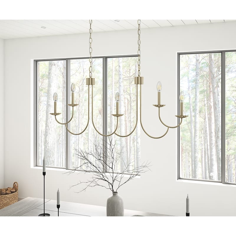 Industrial Gold 5-Light Candle Chandelier Fixture Over Table for Dining Room Kitchen Island