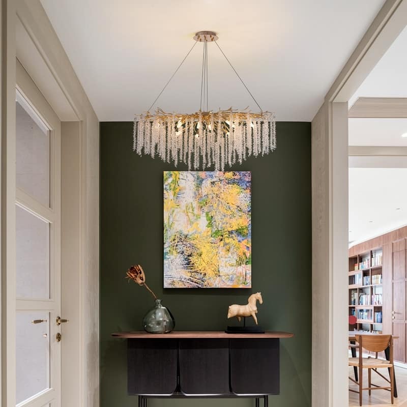 40 in Gold Crystal Chandelier Dimmable Ceiling Fixtures for Dining Room