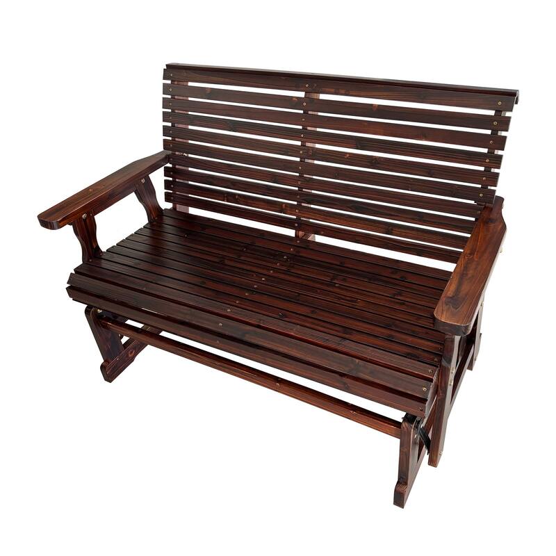 Wooden Patio Glider with High Roll Back and Deep Contoured Seat