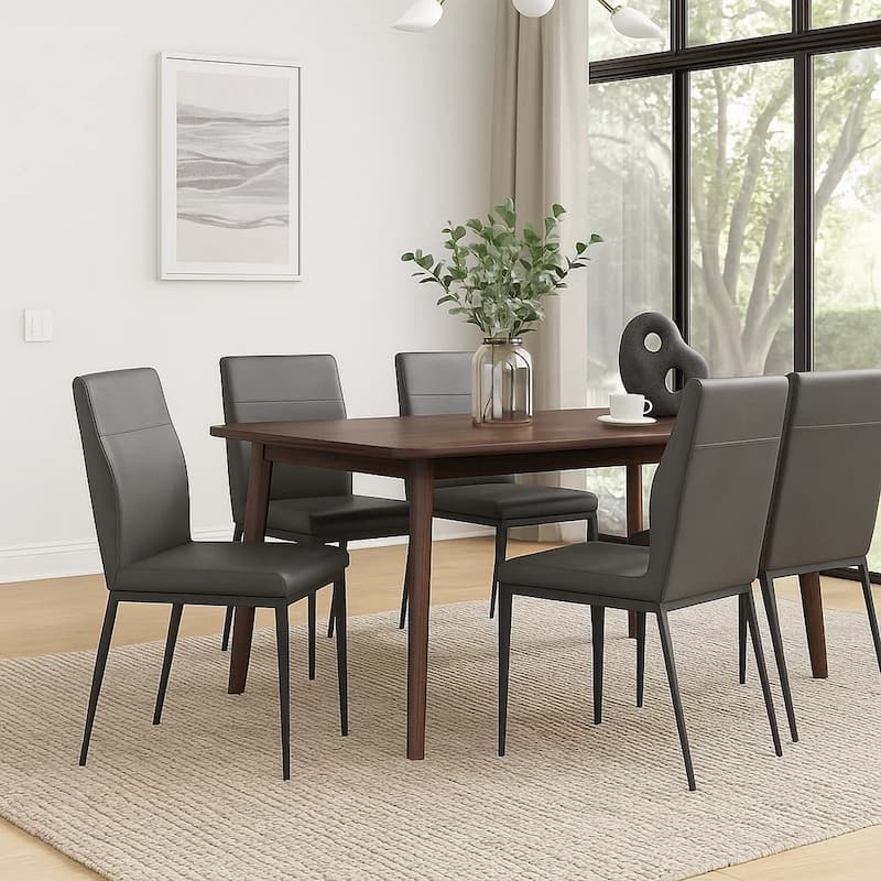 Chair with Faux Leather and Sleek Metal Legs, Gray