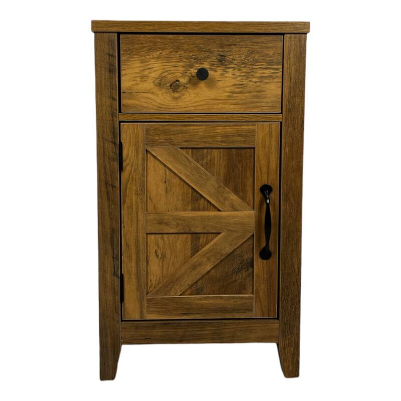 Farmhouse End Table with Charging Station,Night Stand with Barn Door and Drawer