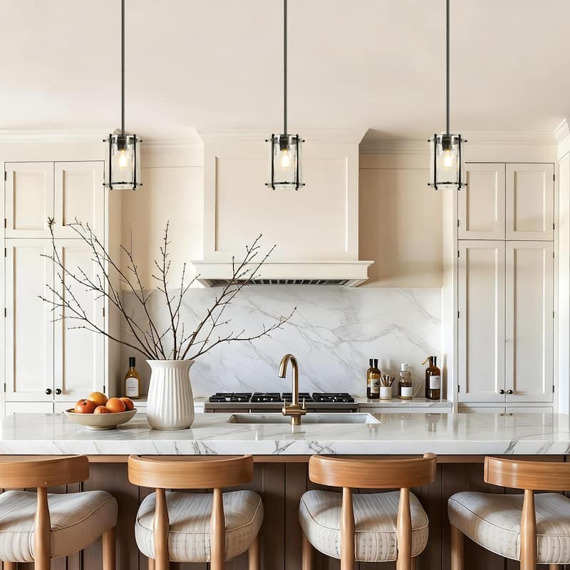 Modern Black 1-Light Handcrafted Glass Pendant Light for Kitchen Island - Dia. 6.7" x H 9.1"