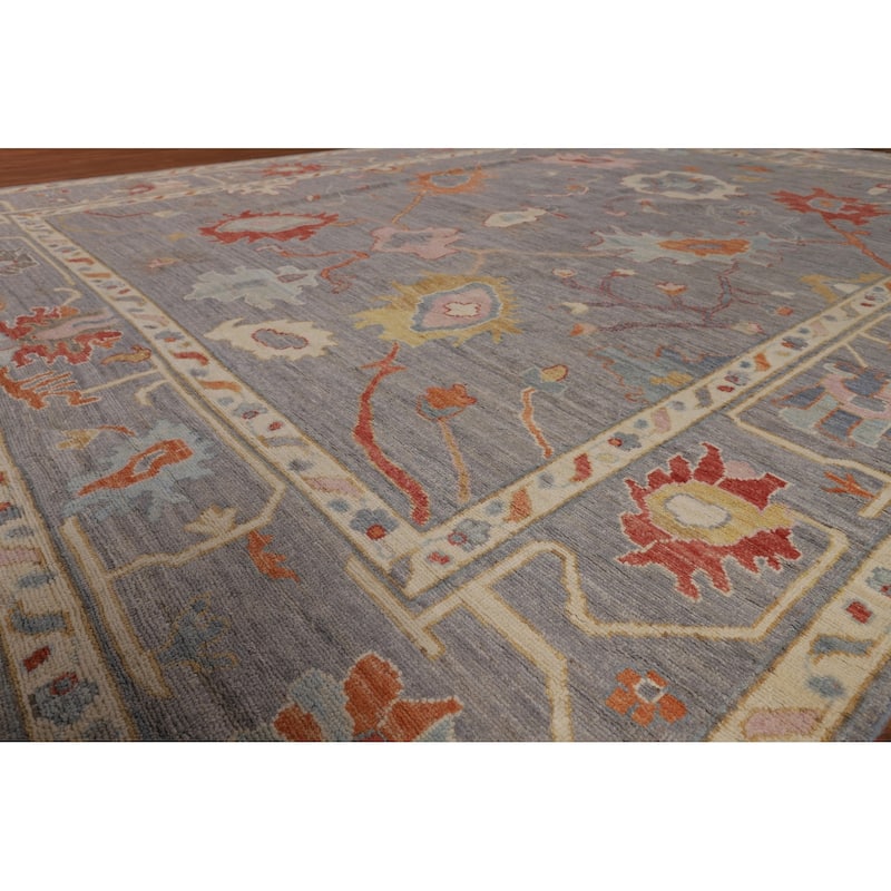 Vegetable Dye Gray Oushak Turkish Area Rug Hand-Knotted Wool Carpet - 9'1"x 11'11"