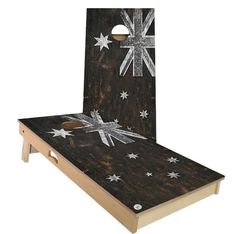Australia Flag Rustic Outdoor Cornhole Board Set - Backyard 2x4 - Include Case + Hole Lights