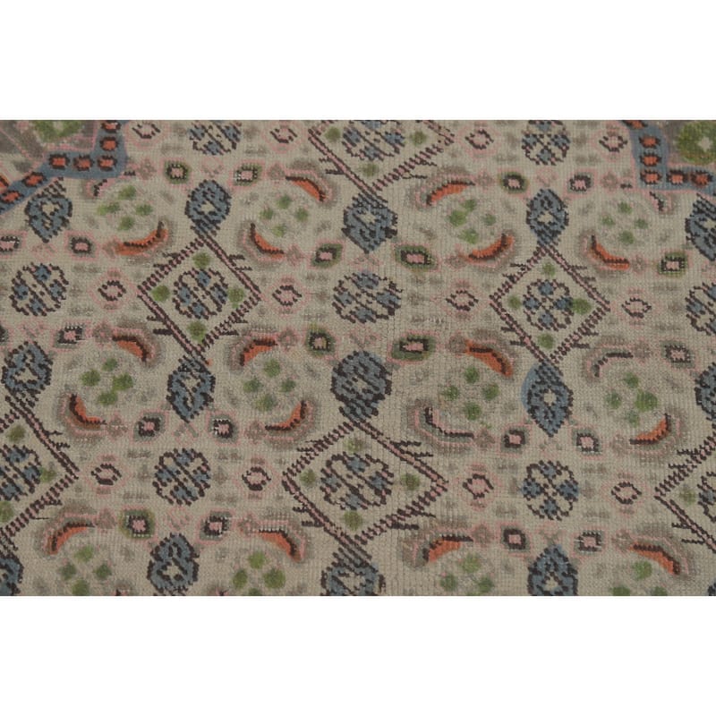 Geometric Tabriz Persian Vintage Area Rug Handmade Grey Wool Carpet - 7'9" x 10'0"