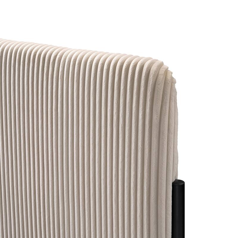 Corduroy Upholstered Bed Frame, Rounded Corners Design Queen Platform Bed, Slat Support