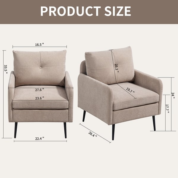 dimension image slide 1 of 2, 23.6 Inch Seat Wide Chenille Accent Chair - Metal Black Legs Hold 300lbs