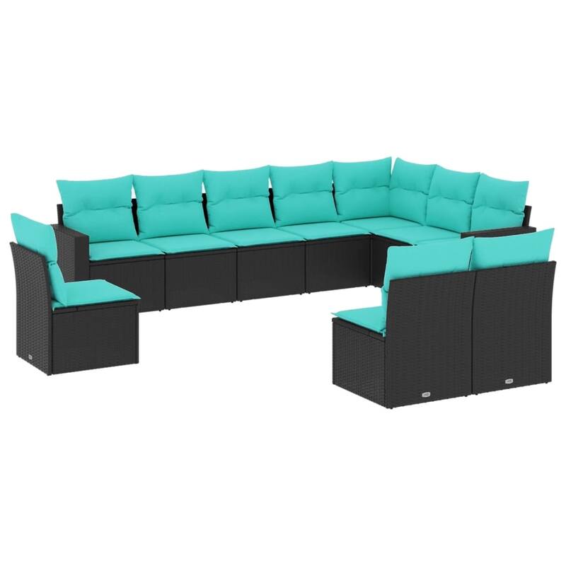 vidaXL 10/11 Piece Patio Sofa Set with Cushions Black Poly Rattan - 24.4" x 24.4" x 27.2"