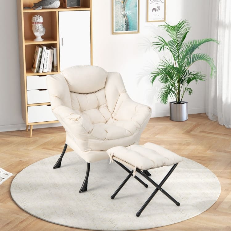 Modern Accent Sofa Chair with Folding Footrest and Side Pocket - 29.5" x 32" x 37.5"