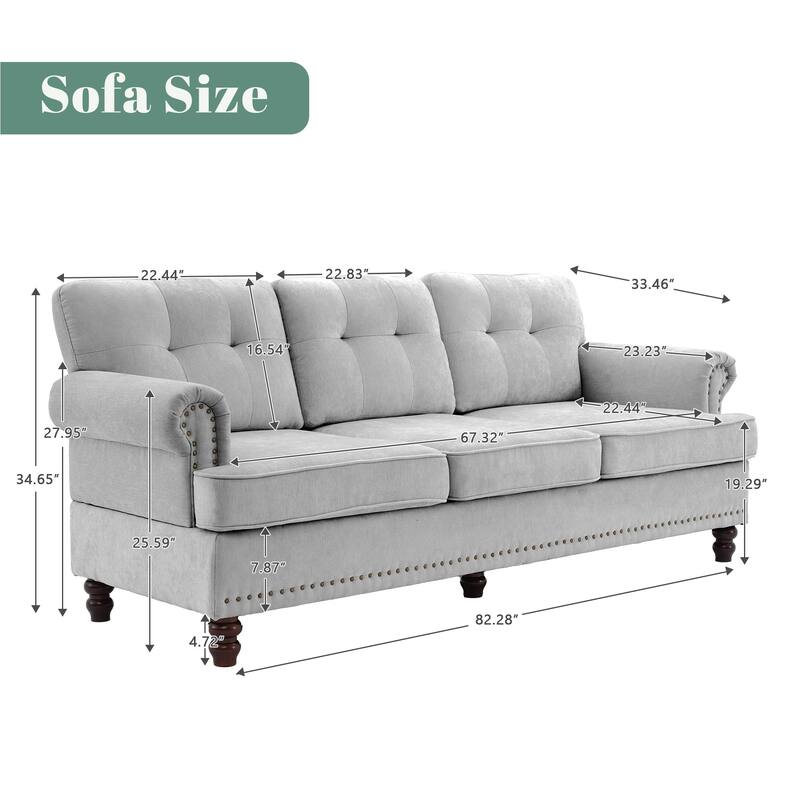Set of 1 Piece, 3-seat Chenille Sofa with Solid Rubberwood Legs for Living room
