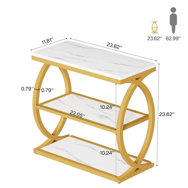 Small 3-Tier End Table for Living Room, Industrial Wooden Side Table with Metal Frame, Rustic Brown