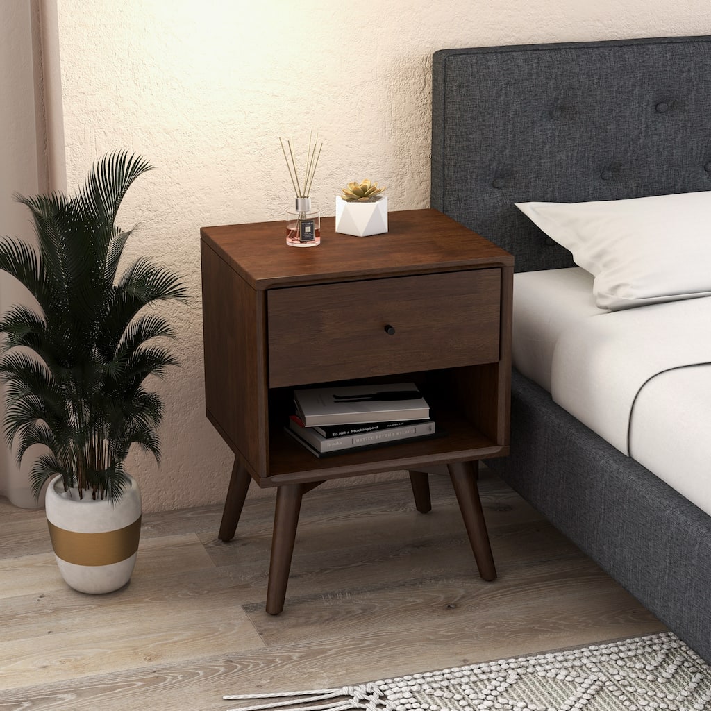 GDFStudio - Caroline Mid-Century Modern Nightstand with Solid Wood Frame & Single Storage Drawer
