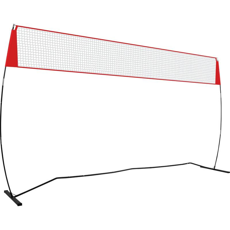 Red Steel and Fiberglass Volleyball Net, 14ft Wide, Adjustable Height and Weather-Resistant