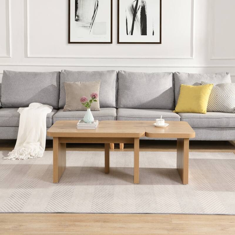 GDFStudio - Carter L-Shaped Farmhouse Coffee Table with Detachable Design
