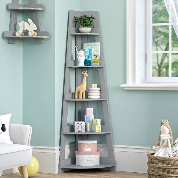 Kids 5 Tier Corner Ladder Shelf Overstock 31444371 More buying choices 57 89 7 used new offers mygift wall leaning rustic gray with white finish wood ladder style blanket rack.