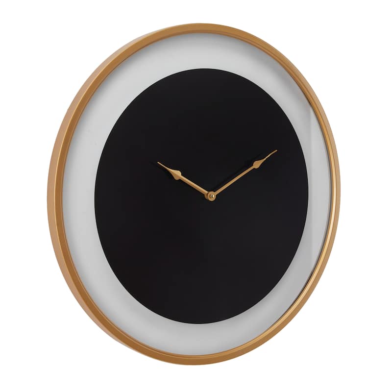 Metal Wall Clock with Gold Accents - Black - Roche River Decor - 2"W x 24"L x 24"H