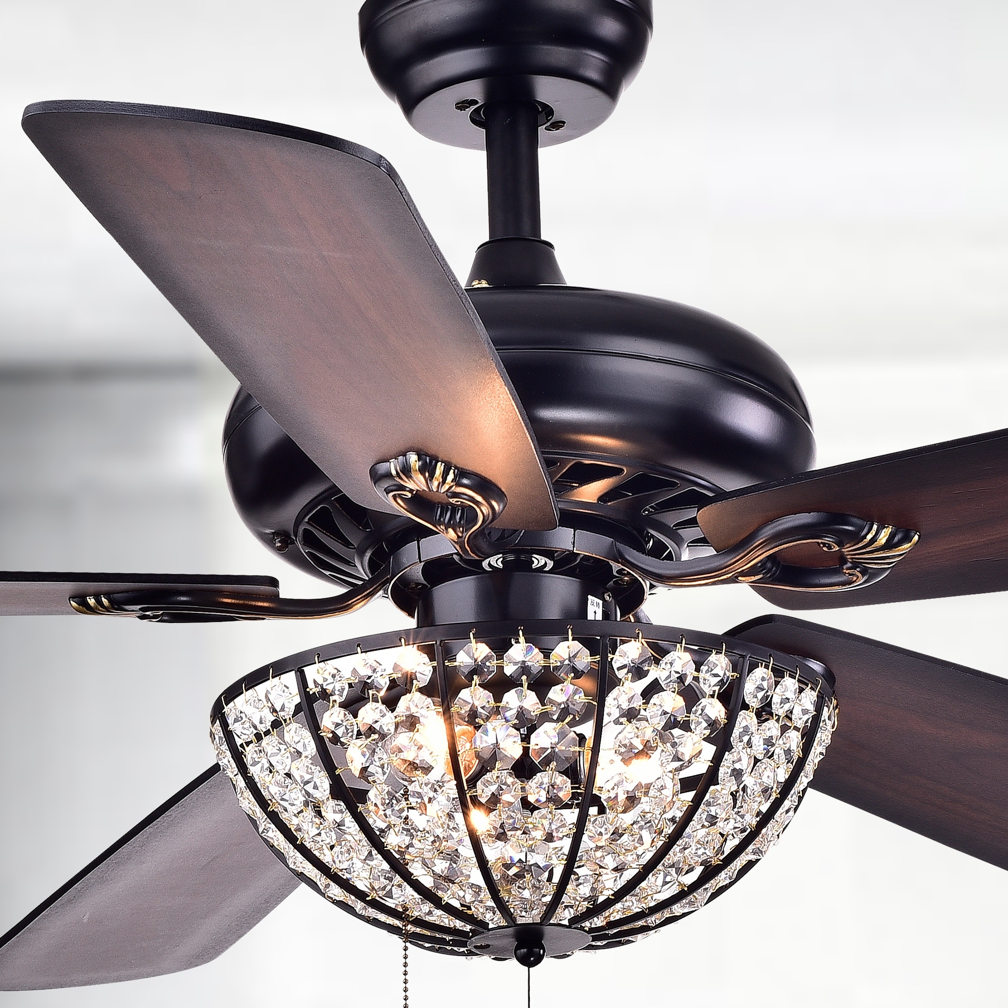 Warehouse of Tiffany Hannele Bowl 3-light 5-blade Black 52-inch Ceiling Fan (Optional Remote)