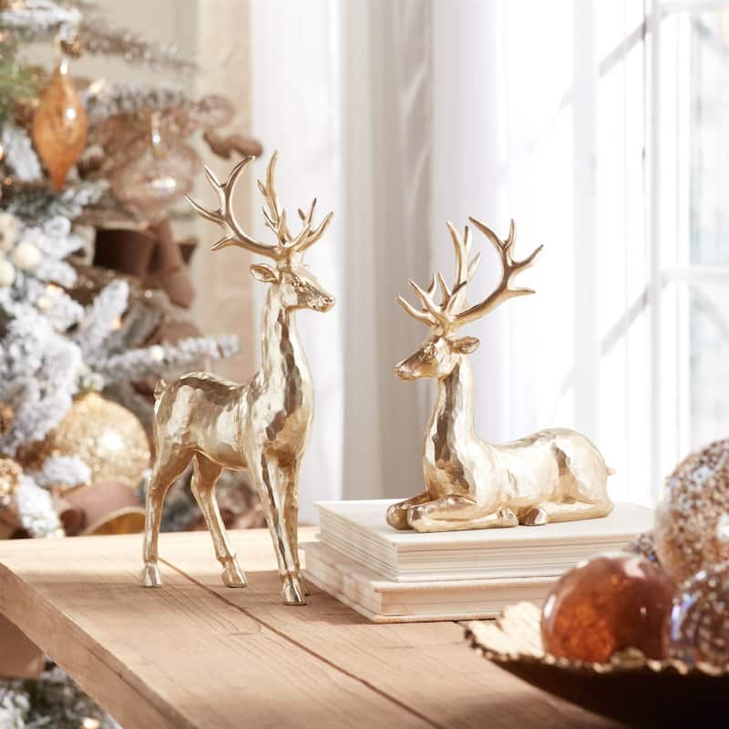 Deer Christmas Figurine Decorations - 12" - Champagne Gold - Set of 4